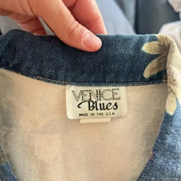 VTG Women's M All Over Butterfly Floral Print Festival Denim Vest Made in USA - Picture 10 of 10